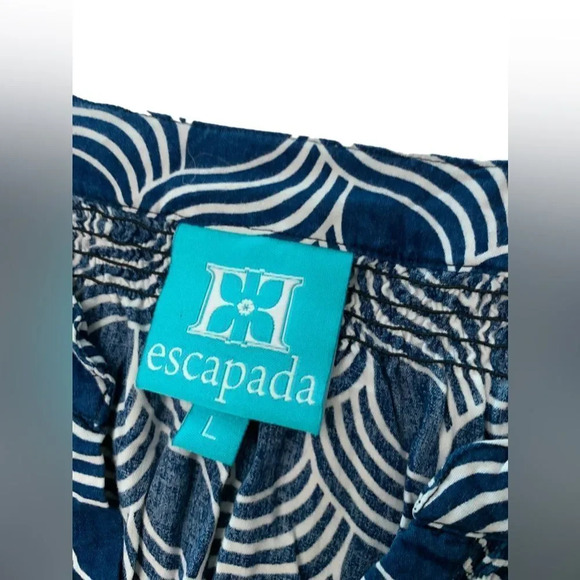Escapada Navy Blue and White Geometric Dress with Scrunch Waist Size Large - Picture 2 of 7